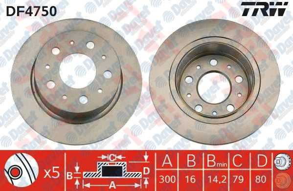 TRW DF4750 Arka Fren Diski Aynasi Ducato Iii - Boxer Iii - Jumper Iii 2.2hdi100bg-120bg 3.0hdi 160 Cap:300mm  Kalinlik:16mm  20q16 Jant